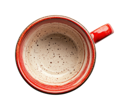 Artisan red mug top view kitchen minimalist aesthetic isolated on transparent background