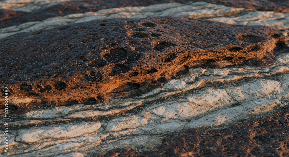 Poster porous rock formation displaying layered texture and unique geological structure