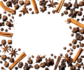 Spicy culinary creations aromatic spices bordering white frame isolated on transparent background