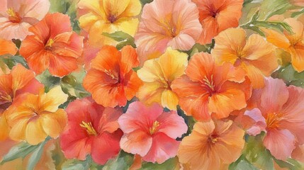 Hibiscus Harmony A watercolor symphony of orange  pink floral artistry
