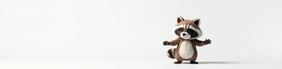 Obraz premium Cute and charming raccoon mascot in a playful pose against a plain white backdrop, playful, adorable, mascot