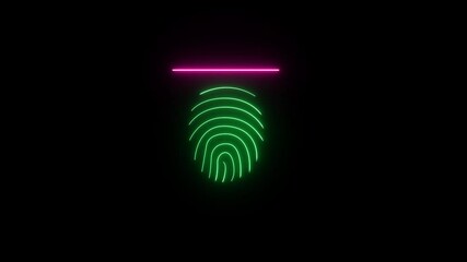 Neon green color Fingerprint with red scanner on black background. 4k animation - Powered by Adobe