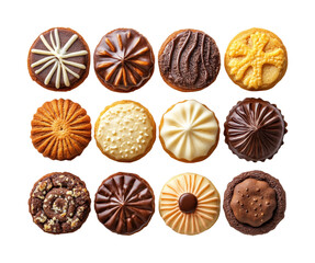 Delicious assorted cookies display kitchen food bright isolated on transparent background