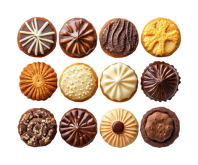 Delicious assorted cookies display kitchen food bright isolated on transparent background