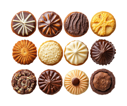 Delicious assorted cookies display kitchen food bright isolated on transparent background