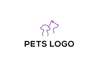 Line art hand pets animal care logo symbol design illustration,Line Of Head Pet Logo Design, Pet Care Logo,creative logo design Dog and Cat vector template.