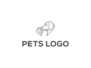 Line art hand pets animal care logo symbol design illustration,Line Of Head Pet Logo Design, Pet Care Logo,creative logo design Dog and Cat vector template.