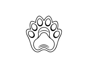 This clean line art illustration depicts a stylized . Simple black and white Paw Print design .