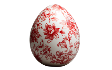 Easter egg with red floral ornament isolated on a transparent background.png