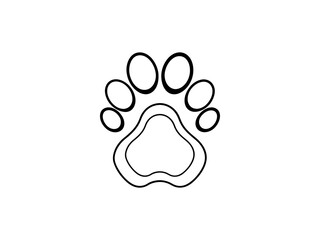 This clean line art illustration depicts a stylized . Simple black and white Paw Print design .