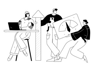 Flat vector illustration of business people operating work scene
