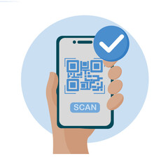 QR Code Scanning Illustration Concept, For web landing page, ui, mobile app and flyer, banner.