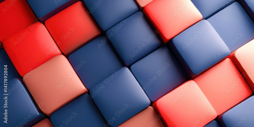 Aufkleber a blue and red square patterned background with a blue square in the middle