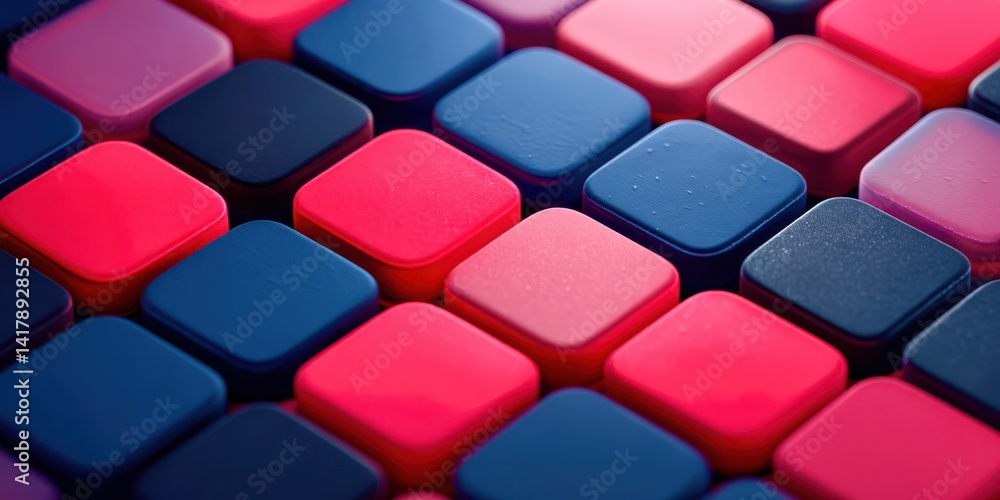 Poster A blue and red square patterned background with a blue square in the middle