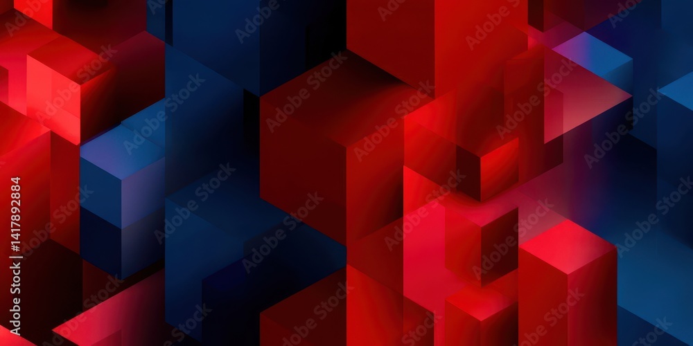 Poster A blue and red square patterned background with a blue square in the middle