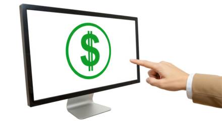 Isolated Hand Pointing to Dollar Sign on Computer Screen