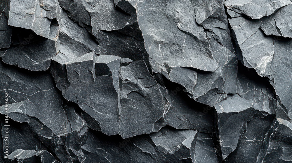 Poster textured black slate rock surface with sharp edges and natural patterns