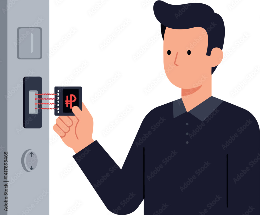 Aufkleber man using digital card access system for secure entry flat design vector illustration
