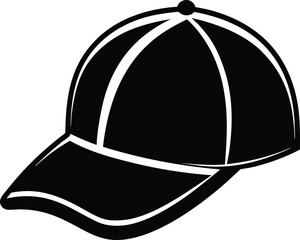 Baseball hat silhouette, front and Baseball hat icon isolated on white background, Sports hat silhouette design, Baseball cap vector illustration 