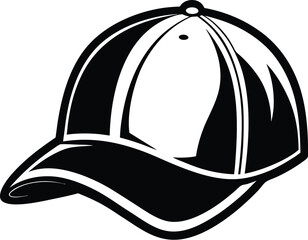 Baseball hat silhouette, front and Baseball hat icon isolated on white background, Sports hat silhouette design, Baseball cap vector illustration 