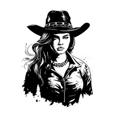 Cowgirl Portrait Illustration – Western Vector Art