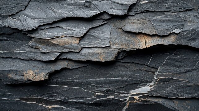 Textured layers of dark slate rock showcasing natural patterns and colors