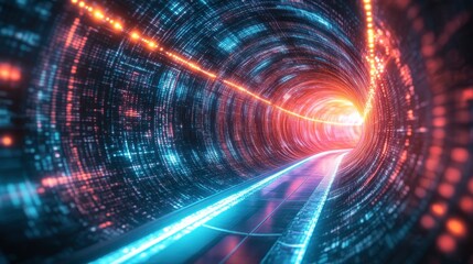 Obraz premium Futuristic Digital Tunnel with Vibrant Light Trails and Patterns