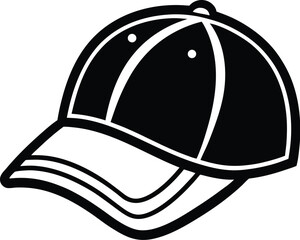 Baseball hat silhouette, front and Baseball hat icon isolated on white background, Sports hat silhouette design, Baseball cap vector illustration 