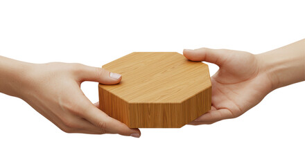 Isolated Hands Passing a Wooden Octagon Platform