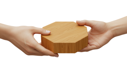 Isolated Hands Passing a Wooden Octagon Platform