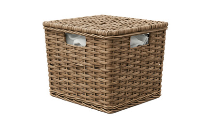Isolated Woven Wicker Storage Basket with Cloth Liners