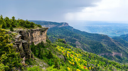 Colorful Mountain Range Vista With Cityscape Under Cloudy Sky