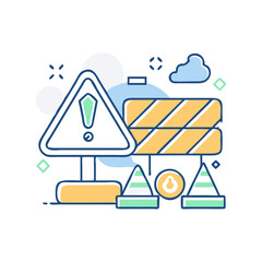 Construction hazard with warning signs.