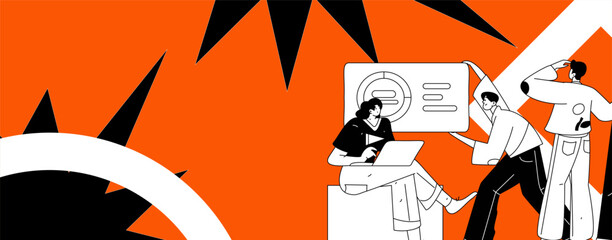 Flat vector illustration of business people operating work scene
