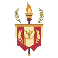 Roman military standard with torch and laurel wreaths

