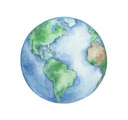 Isolated watercolor illustration of Earth for eco projects