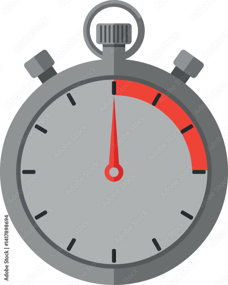 Poster stopwatch timer with red segment flat design detailed round clock vector illustration