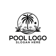 Obraz premium pool silhouette logo vector line art logo design