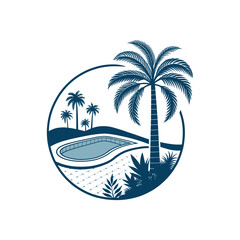 pool silhouette logo vector line art logo design