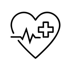 Heart with Cross and Pulse Line Icon Design