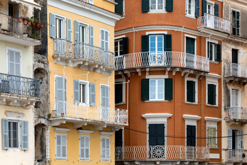 Facade of buildings in Corfu Town, Greece