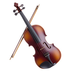 Fototapeta premium Elegant Wooden Violin with Bow and Crossed Position Background, isolated on transparent background.