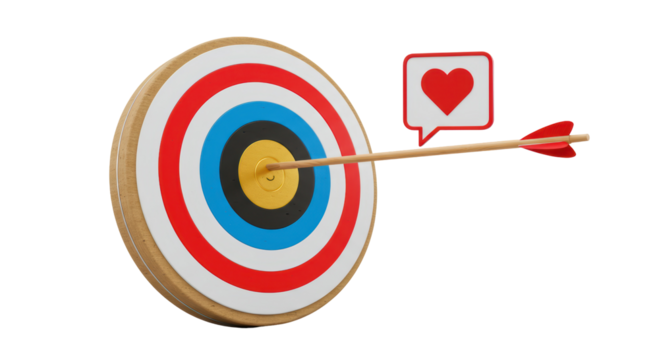 Isolated Target with Arrow Hitting Bullseye and Heart Icon