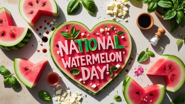 Juicy Love: Heart-Shaped Watermelon Flat Lay for National Watermelon Day