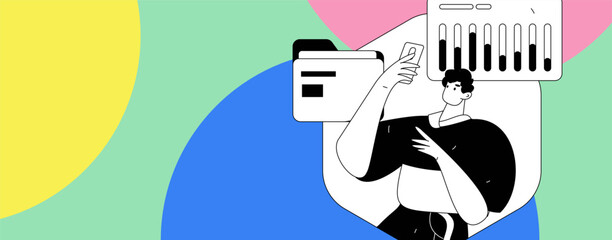 Flat vector illustration of business people operating work scene
