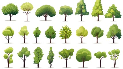 Extensive set of modern and stylish trees flat vector art for design projects
