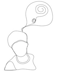 Cute continuous line sketch character man with question mark decoration line art male boy confused idea question mark quiz questionnaire choose continuous line hand drawn png vector.