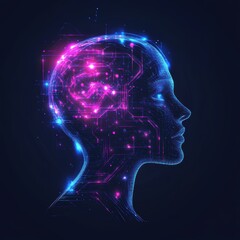 AI Mind: Humanoid Profile with Glowing Circuitry and Artificial Intelligence Brain