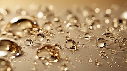 Close-up image of a surface covered with small, round bubbles in various sizes. The bubbles are set against a light golden background