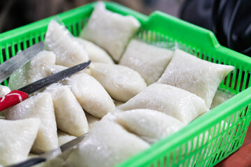 Packaged Rice in Green Basket